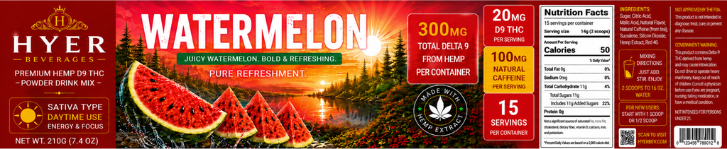 Watermelon Sativa Hyer 300 mg Container 15 Servings