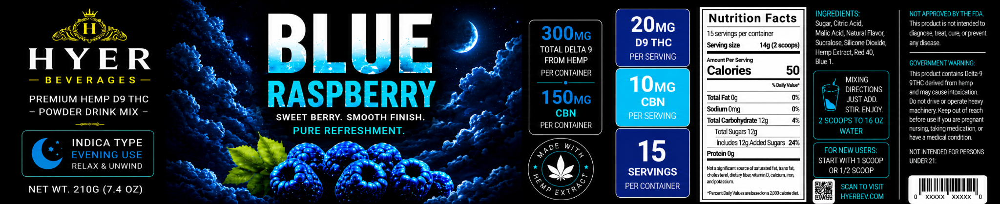 Blue Raspberry Indica 300 mg Container 15 Servings