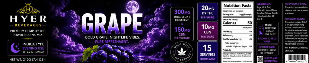 Grape Indica Hyer 300 mg Container 15 Servings.